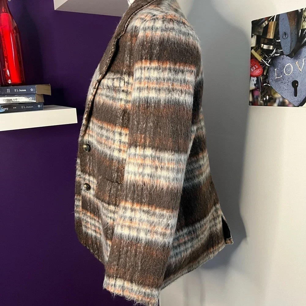 Mauve Anthropologie Brown/Orange Plaid Wool Jacket